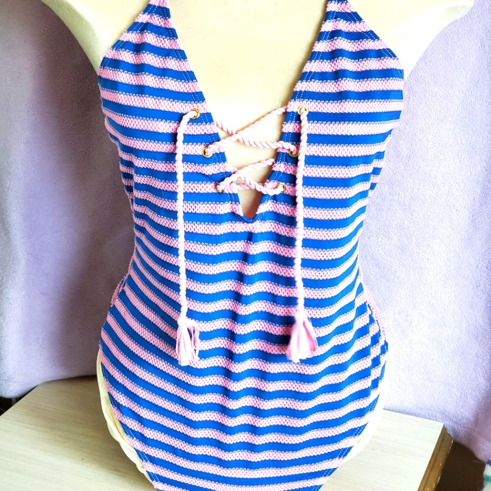 No Boundaries pink and blue swim suit